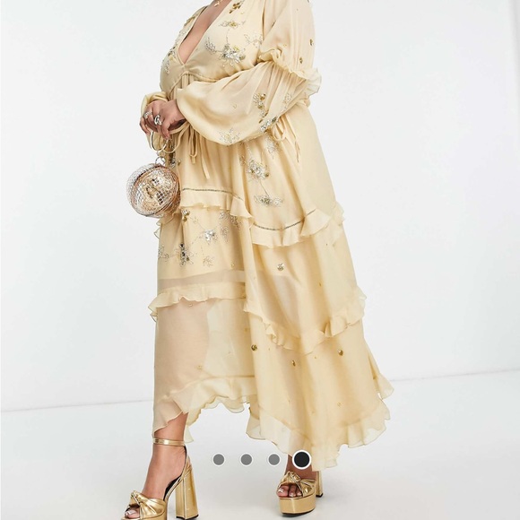 ASOS Chic Cream Floral Long Sleeve Dress - Picture 2 of 5